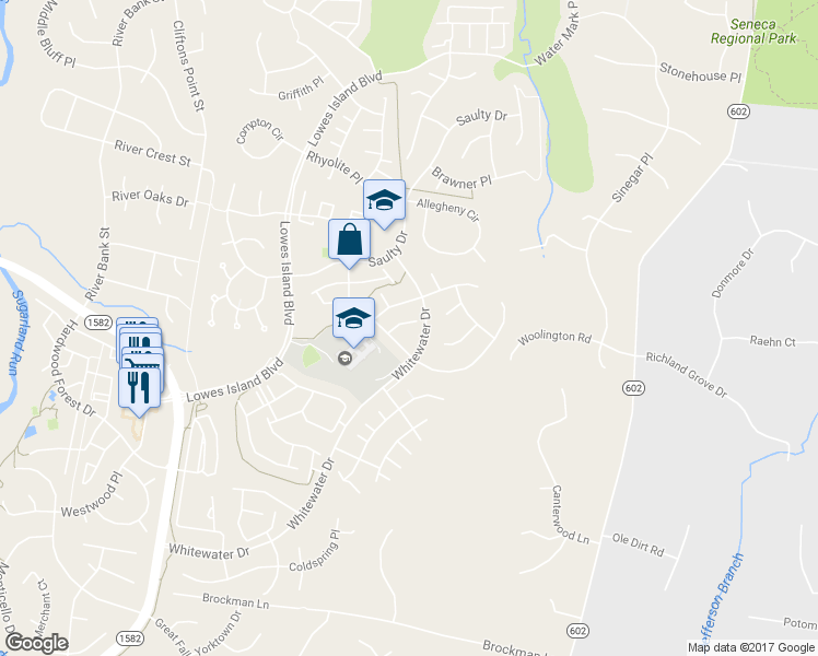 map of restaurants, bars, coffee shops, grocery stores, and more near 47717 Bowline Terrace in Sterling