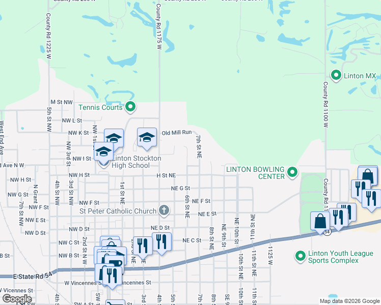 map of restaurants, bars, coffee shops, grocery stores, and more near 899 6th Street Northeast in Linton