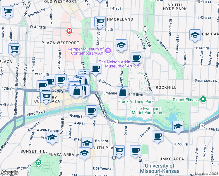 map of restaurants, bars, coffee shops, grocery stores, and more near in Kansas City