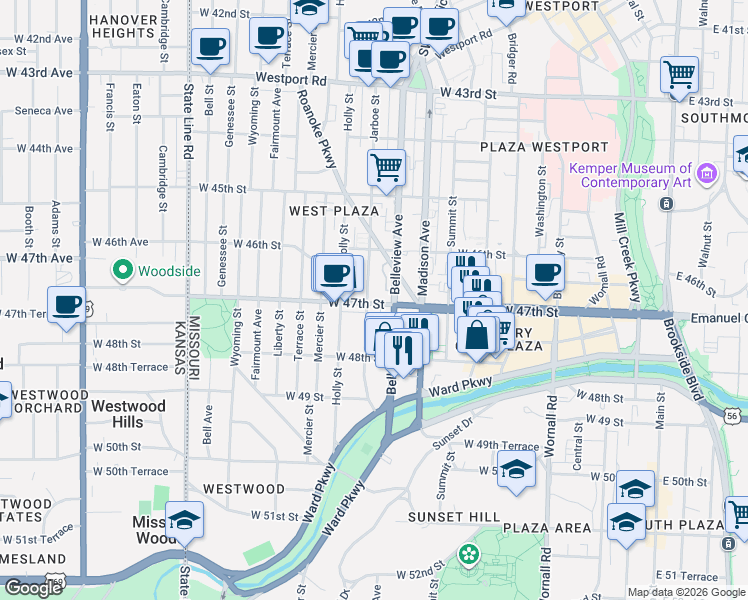 map of restaurants, bars, coffee shops, grocery stores, and more near in Kansas City