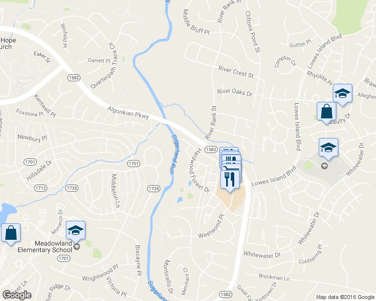 map of restaurants, bars, coffee shops, grocery stores, and more near 20690 Waterfall Branch Terrace in Sterling