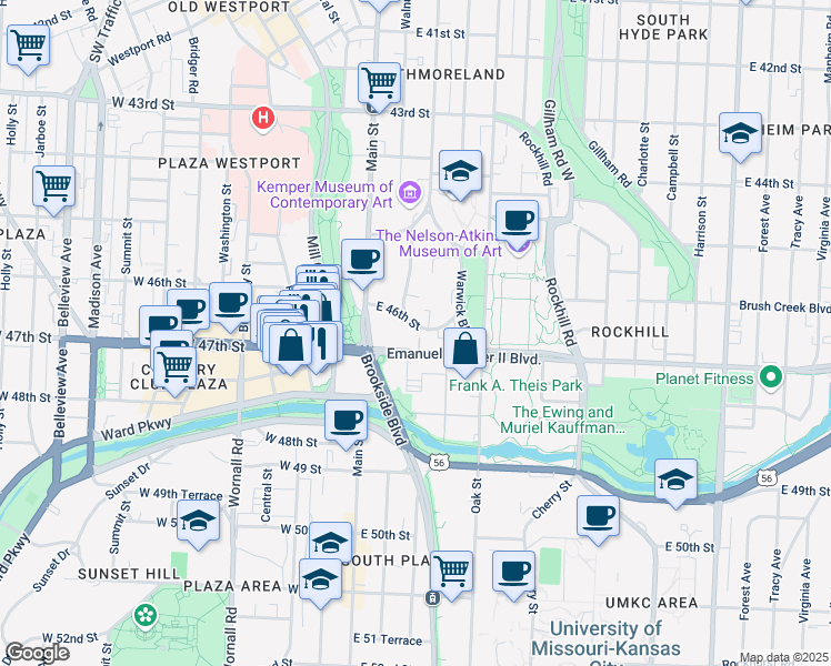 map of restaurants, bars, coffee shops, grocery stores, and more near in Kansas City