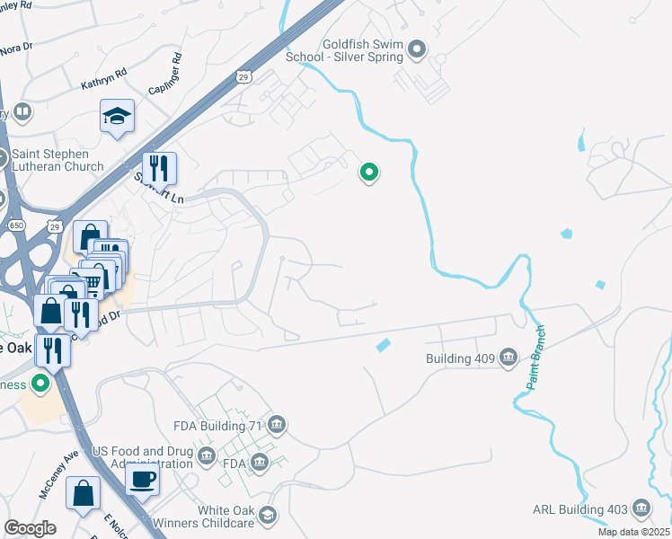 map of restaurants, bars, coffee shops, grocery stores, and more near 11327 Stewart Lane in Silver Spring