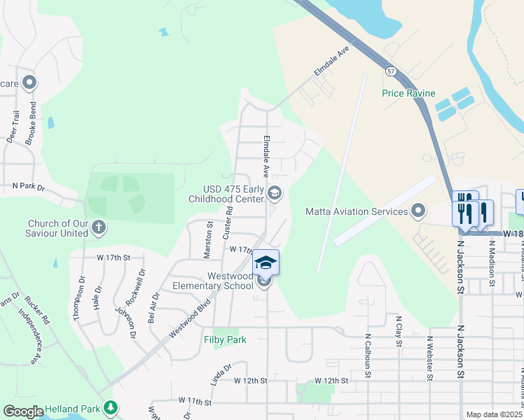 map of restaurants, bars, coffee shops, grocery stores, and more near 1804 Elmdale Avenue in Junction City