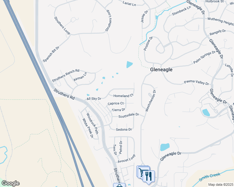 map of restaurants, bars, coffee shops, grocery stores, and more near 332 Homeland Court in Colorado Springs