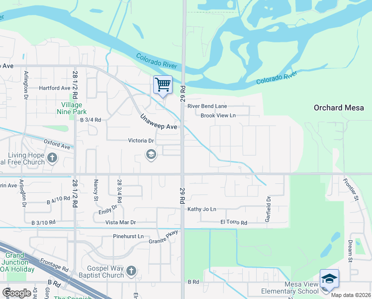 map of restaurants, bars, coffee shops, grocery stores, and more near 2904 Victoria Drive in Grand Junction