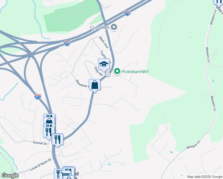 map of restaurants, bars, coffee shops, grocery stores, and more near 2047 Alexandria Pike in Newport