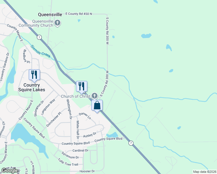 map of restaurants, bars, coffee shops, grocery stores, and more near 3960 North County Road 300 West in North Vernon