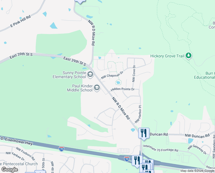 map of restaurants, bars, coffee shops, grocery stores, and more near 4012 Northwest Chapman Drive in Blue Springs
