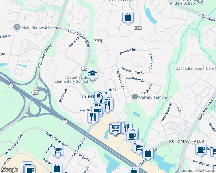 map of restaurants, bars, coffee shops, grocery stores, and more near 8 Hopton Court in Sterling