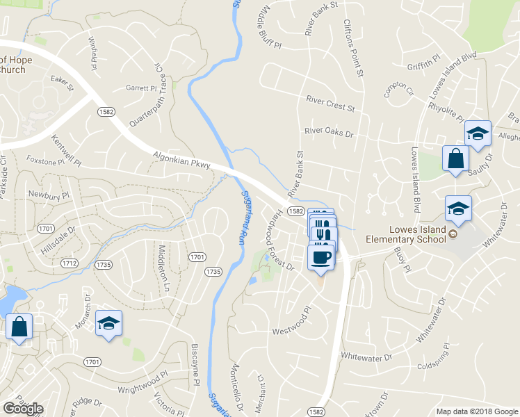 map of restaurants, bars, coffee shops, grocery stores, and more near 20689 Waterfall Branch Terrace in Sterling