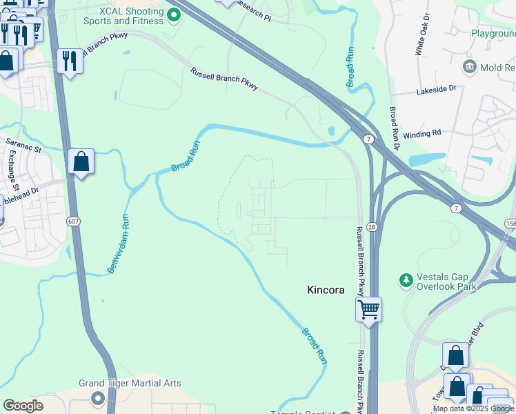 map of restaurants, bars, coffee shops, grocery stores, and more near 45172 Lettermore Square in Sterling