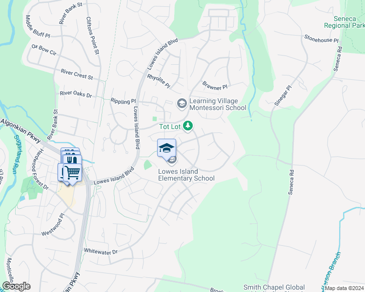 map of restaurants, bars, coffee shops, grocery stores, and more near 47677 Whirlpool Square in Sterling