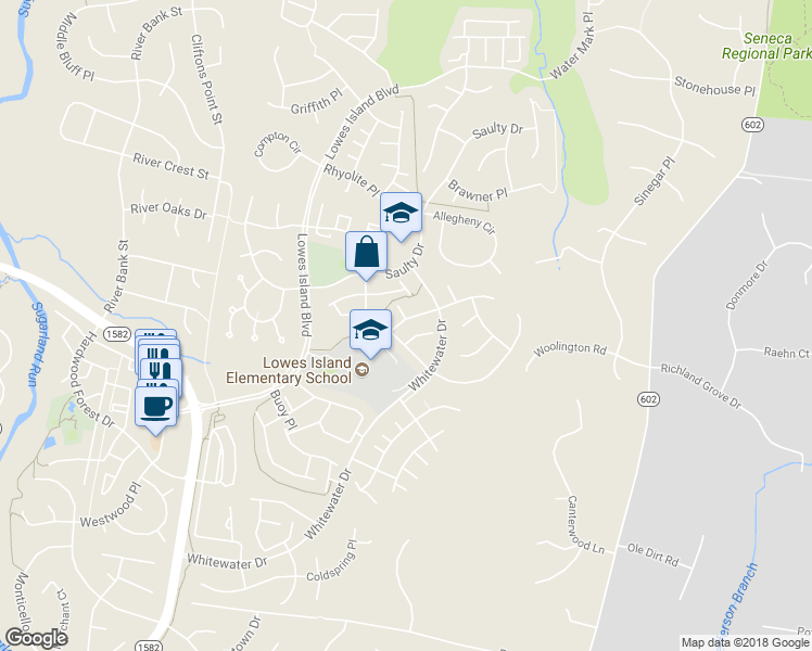 map of restaurants, bars, coffee shops, grocery stores, and more near 47677 Whirlpool Square in Sterling