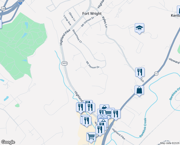 map of restaurants, bars, coffee shops, grocery stores, and more near 1859 Mount Vernon Drive in Covington