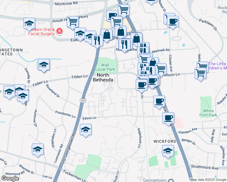 map of restaurants, bars, coffee shops, grocery stores, and more near 11401 Commonwealth Drive in Rockville