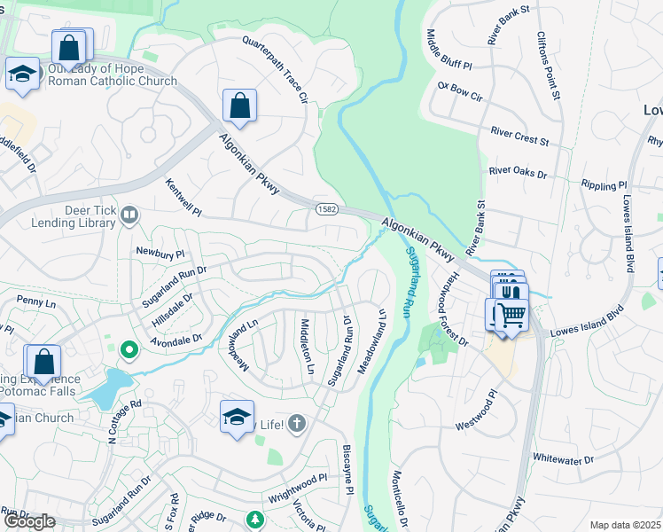 map of restaurants, bars, coffee shops, grocery stores, and more near 444 Sugarland Run Drive in Sterling