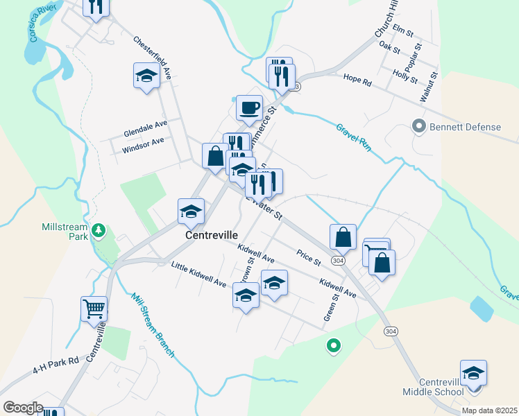 map of restaurants, bars, coffee shops, grocery stores, and more near 420 Pennsylvania Avenue in Centreville