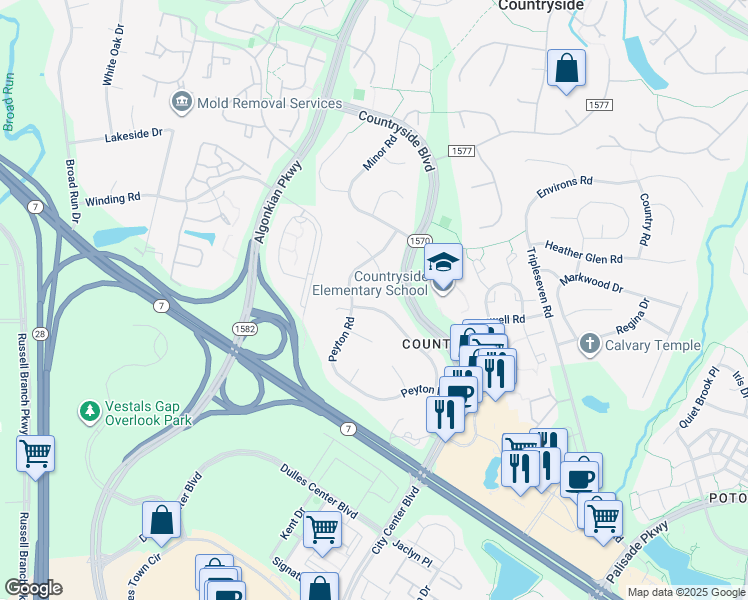 map of restaurants, bars, coffee shops, grocery stores, and more near 130 Hamilton Road in Sterling