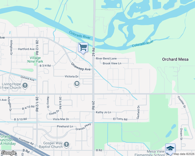 map of restaurants, bars, coffee shops, grocery stores, and more near 2904 Victoria Drive in Grand Junction