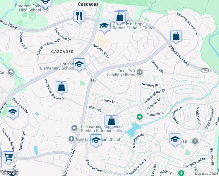 map of restaurants, bars, coffee shops, grocery stores, and more near 46778 Snow Hill Way in Sterling