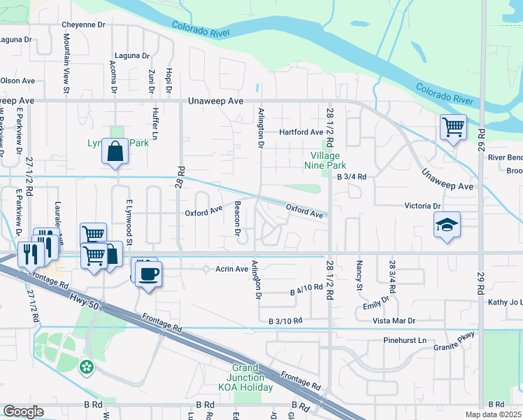 map of restaurants, bars, coffee shops, grocery stores, and more near 272 Terrace Court in Grand Junction