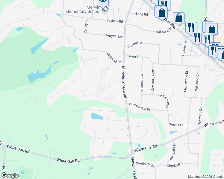 map of restaurants, bars, coffee shops, grocery stores, and more near 1019 Cedar Ridge Drive in Cincinnati