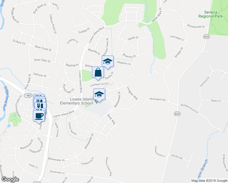 map of restaurants, bars, coffee shops, grocery stores, and more near 47693 Whirlpool Square in Sterling