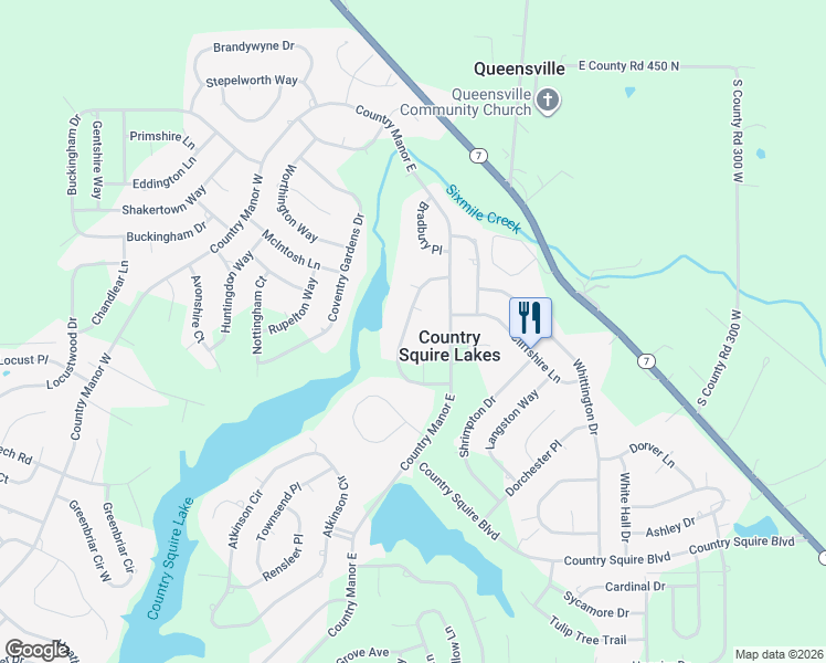 map of restaurants, bars, coffee shops, grocery stores, and more near 3318 Blynshire Circle in North Vernon