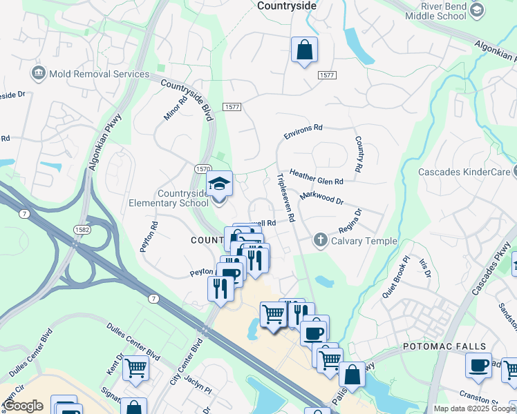map of restaurants, bars, coffee shops, grocery stores, and more near 18 Hopton Court in Sterling