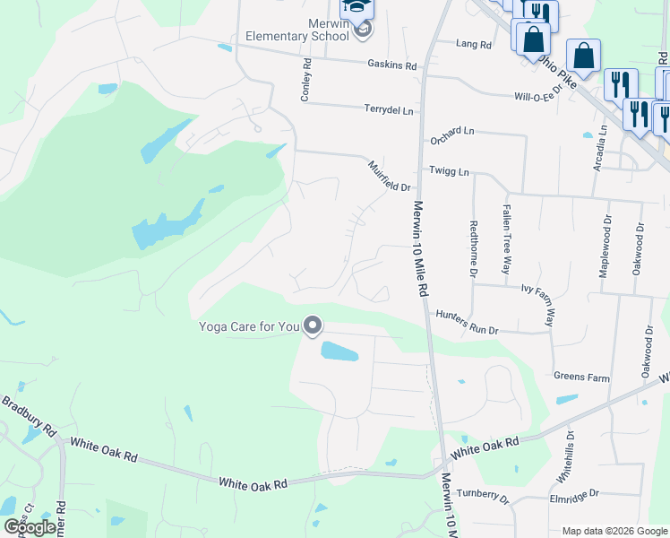 map of restaurants, bars, coffee shops, grocery stores, and more near 3634 Parfore Court in Cincinnati
