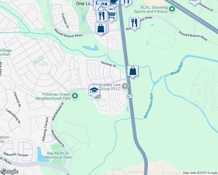map of restaurants, bars, coffee shops, grocery stores, and more near 20720 Exchange Street in Ashburn