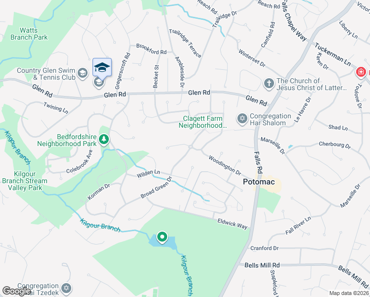 map of restaurants, bars, coffee shops, grocery stores, and more near 11322 Broad Green Drive in Potomac