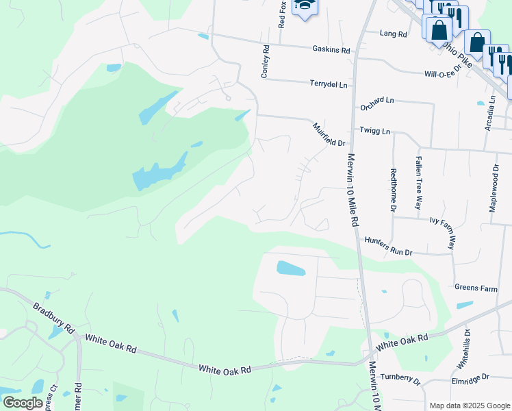 map of restaurants, bars, coffee shops, grocery stores, and more near 994 Castle Bay Drive in Cincinnati