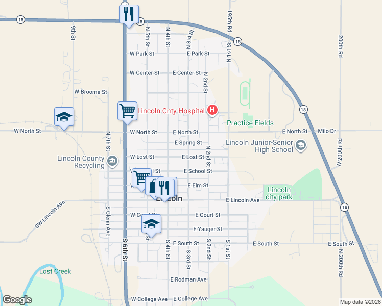 map of restaurants, bars, coffee shops, grocery stores, and more near 200 East Lost Street in Lincoln