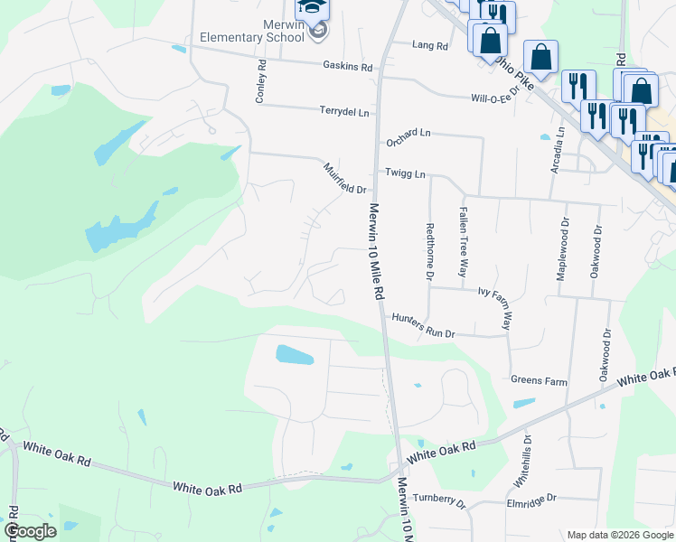 map of restaurants, bars, coffee shops, grocery stores, and more near 1019 Cedar Ridge Drive in Cincinnati