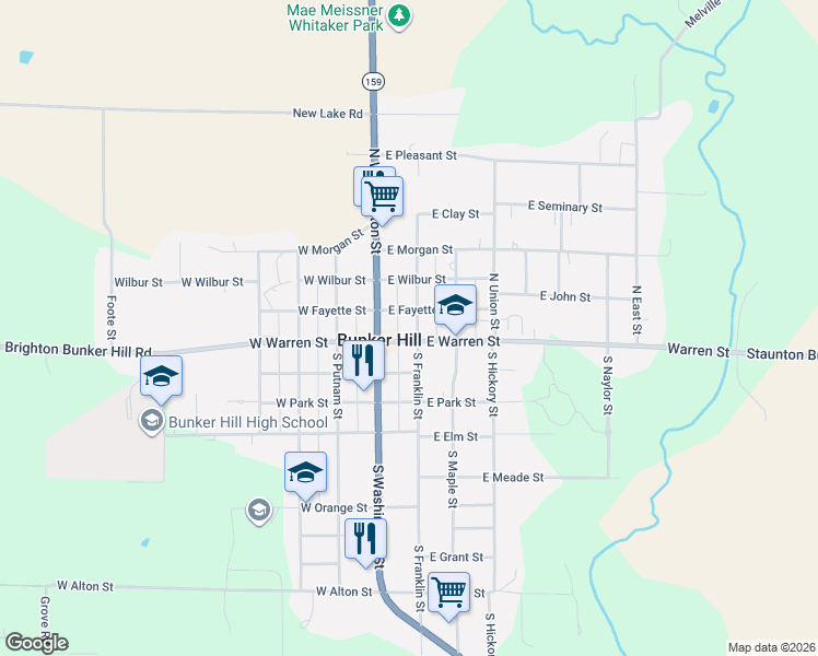 map of restaurants, bars, coffee shops, grocery stores, and more near 129 County Road 14 in Bunker Hill