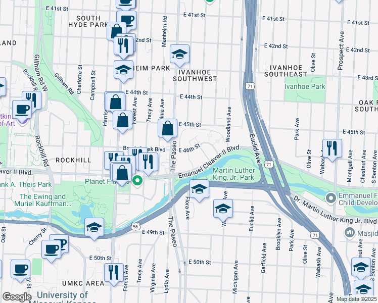 map of restaurants, bars, coffee shops, grocery stores, and more near in Kansas City