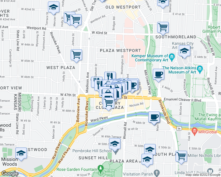 map of restaurants, bars, coffee shops, grocery stores, and more near 4616 Jefferson Street in Kansas City