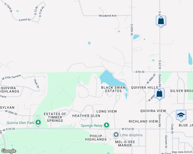 map of restaurants, bars, coffee shops, grocery stores, and more near 4710 Black Swan Drive in Shawnee