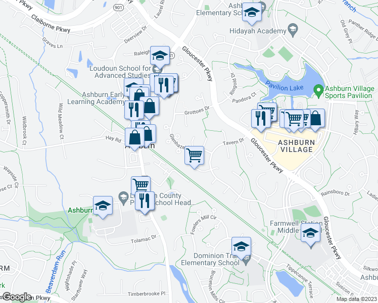 map of restaurants, bars, coffee shops, grocery stores, and more near 43911 Glenhazel Drive in Ashburn