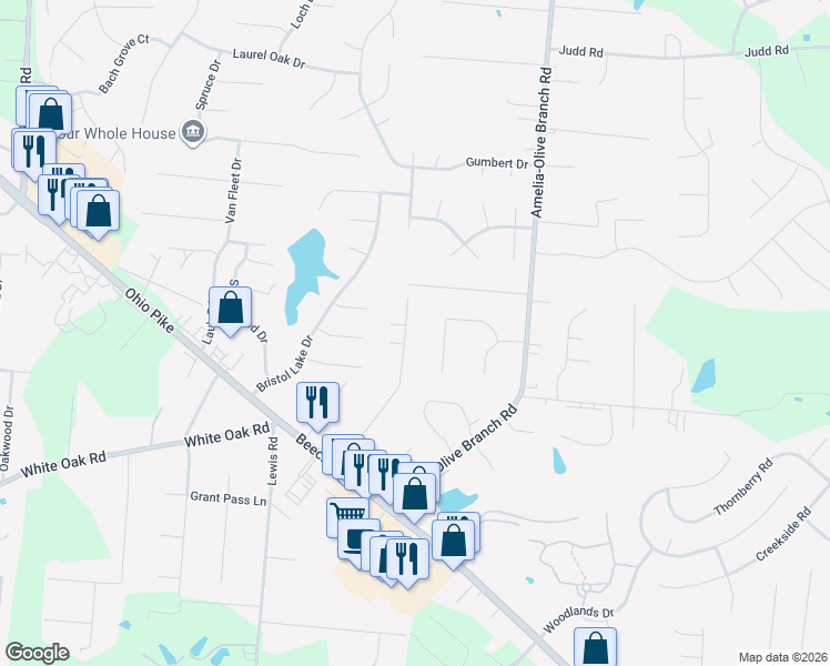map of restaurants, bars, coffee shops, grocery stores, and more near 70 Wolfer Drive in Amelia