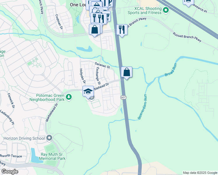 map of restaurants, bars, coffee shops, grocery stores, and more near Duxbury Terrace in Ashburn