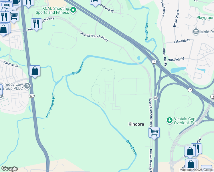 map of restaurants, bars, coffee shops, grocery stores, and more near 20692 Wood Quay Drive in Sterling