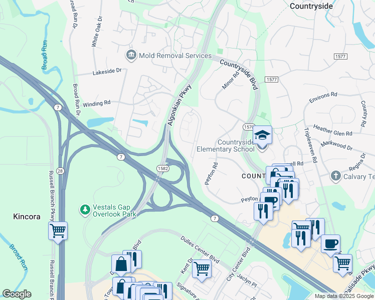 map of restaurants, bars, coffee shops, grocery stores, and more near 20913 Reserve Falls Terrace in Potomac Falls