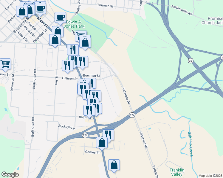 map of restaurants, bars, coffee shops, grocery stores, and more near 43 Powell Drive in Jackson