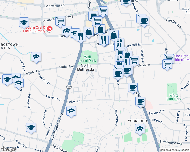map of restaurants, bars, coffee shops, grocery stores, and more near 11405 Commonwealth Drive in Rockville