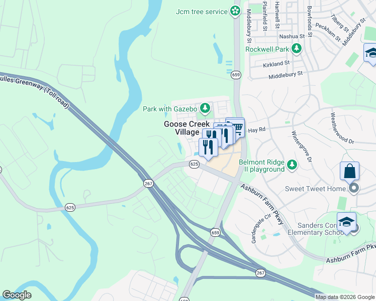 map of restaurants, bars, coffee shops, grocery stores, and more near 20721 Erskine Terrace in Ashburn