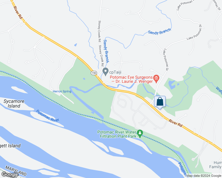 map of restaurants, bars, coffee shops, grocery stores, and more near 12511 River Road in Potomac