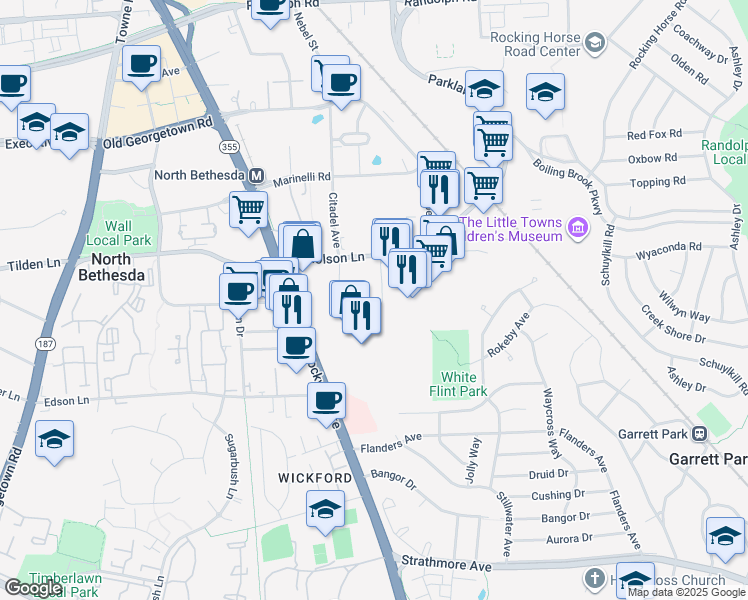 map of restaurants, bars, coffee shops, grocery stores, and more near 5510 Nicholson Lane in North Bethesda